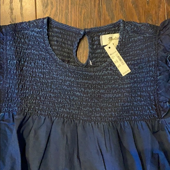 Madewell Indigo Ruffle-Neck Smocked Babydoll Dress - Picture 6 of 10